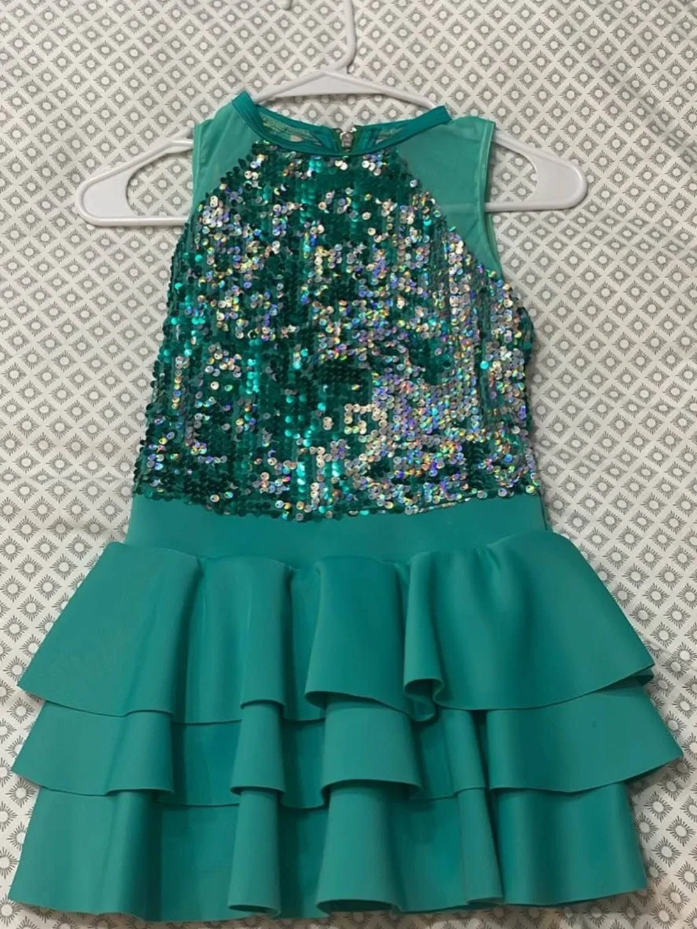 Weissman Teal Sequin Halter Ruffle Dance Costume